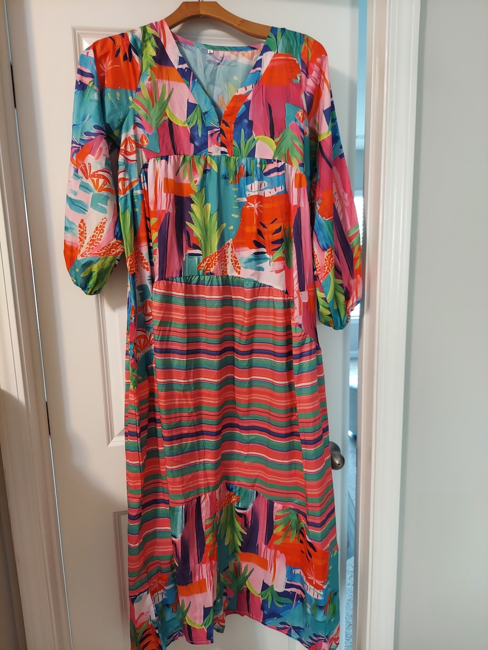 Colorful Tropical Print Maxi Dress